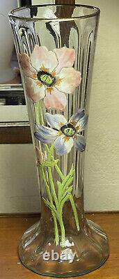 Vase Oignon En Verre Au Décors Floral Émaillé Art Nouveau