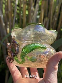 Vase Pâte De Verre Irise & Fleur En Relief & Art Nouveau
