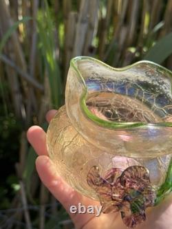 Vase Pâte De Verre Irise & Fleur En Relief & Art Nouveau