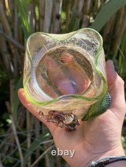 Vase Pâte De Verre Irise & Fleur En Relief & Art Nouveau