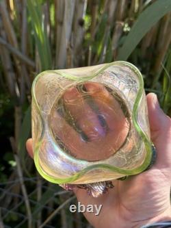 Vase Pâte De Verre Irise & Fleur En Relief & Art Nouveau