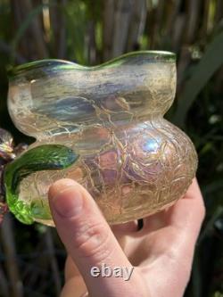 Vase Pâte De Verre Irise & Fleur En Relief & Art Nouveau