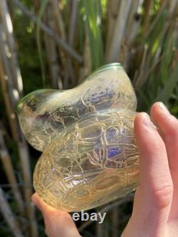 Vase Pâte De Verre Irise & Fleur En Relief & Art Nouveau