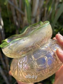 Vase Pâte De Verre Irise & Fleur En Relief & Art Nouveau