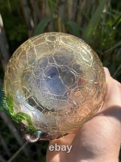 Vase Pâte De Verre Irise & Fleur En Relief & Art Nouveau