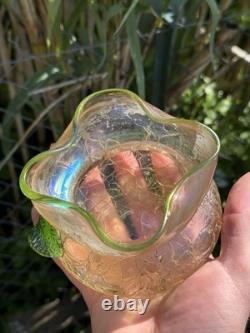 Vase Pâte De Verre Irise & Fleur En Relief & Art Nouveau