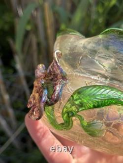 Vase Pâte De Verre Irise & Fleur En Relief & Art Nouveau