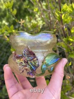 Vase Pâte De Verre Irise & Fleur En Relief & Art Nouveau