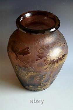 Vase / Pied De Lampe Ancien Art Nouveau Montjoie Irisé En Verre Dégradé À