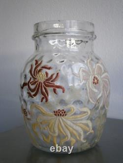 Vase Pot Verre émaillé Art Nouveau Legras décor 1900 Floral Ancien