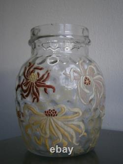 Vase Pot Verre émaillé Art Nouveau Legras décor 1900 Floral Ancien