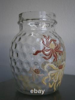 Vase Pot Verre émaillé Art Nouveau Legras décor 1900 Floral Ancien