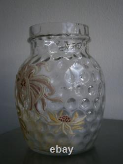 Vase Pot Verre émaillé Art Nouveau Legras décor 1900 Floral Ancien