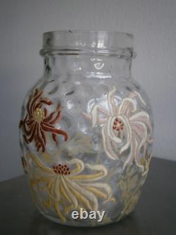 Vase Pot Verre émaillé Art Nouveau Legras décor 1900 Floral Ancien