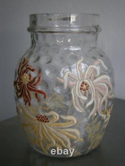 Vase Pot Verre émaillé Art Nouveau Legras décor 1900 Floral Ancien