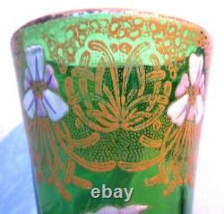 Vase Printemps Art Nouveau verre émaillé Legras d'iris violets et dentelle or
