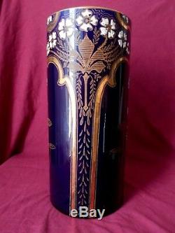 Vase Rouleau Art Nouveau En Faience KG Luneville Emaille Hauteur 27cm