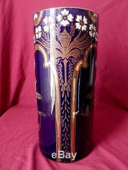 Vase Rouleau Art Nouveau En Faience KG Luneville Emaille Hauteur 27cm