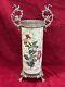 Vase Rouleau Bronze Ancien Faïence Luneville Art Nouveau Décor Iris