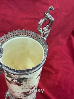 Vase Rouleau Bronze Ancien Faïence Luneville Art Nouveau Décor Iris