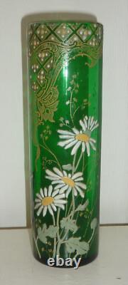 Vase Rouleau émaillé fleur Marguerite Legras Montjoye Art Nouveau ST DENIS 21.5