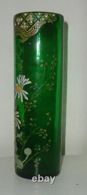 Vase Rouleau émaillé fleur Marguerite Legras Montjoye Art Nouveau ST DENIS 21.5