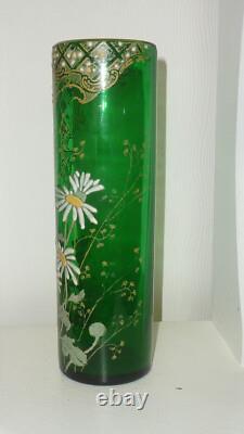 Vase Rouleau émaillé fleur Marguerite Legras Montjoye Art Nouveau ST DENIS 21.5