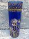 Vase Rouleau verre émaillé bleu décor floral IRIS Legras Montjoye Art Nouveau