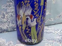 Vase Rouleau verre émaillé bleu décor floral IRIS Legras Montjoye Art Nouveau