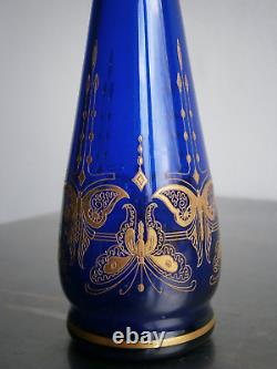 Vase Soliflore Art Nouveau Cristal gravé Cobalt décor 1900 Papillon doré Ancien