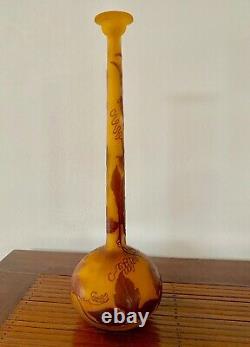 Vase Soliflore Emile Galle Pate De Verre Grave A L'acide Ecole Nancy Art Nouveau
