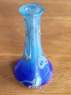 Vase Soliflore Verre Soufflé Bleu Irisé Moiré style Art Nouveau Création d'Art