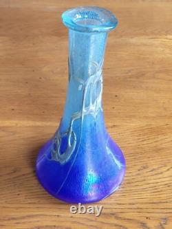 Vase Soliflore Verre Soufflé Bleu Irisé Moiré style Art Nouveau Création d'Art