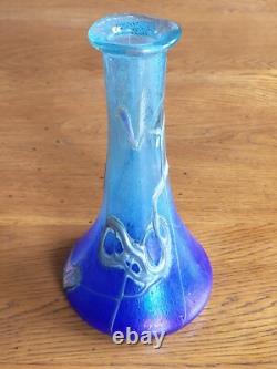 Vase Soliflore Verre Soufflé Bleu Irisé Moiré style Art Nouveau Création d'Art