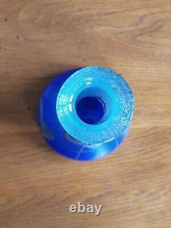 Vase Soliflore Verre Soufflé Bleu Irisé Moiré style Art Nouveau Création d'Art