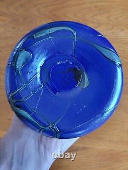 Vase Soliflore Verre Soufflé Bleu Irisé Moiré style Art Nouveau Création d'Art