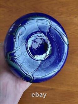 Vase Soliflore Verre Soufflé Bleu Irisé Moiré style Art Nouveau Création d'Art