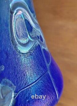 Vase Soliflore Verre Soufflé Bleu Irisé Moiré style Art Nouveau Création d'Art
