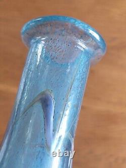 Vase Soliflore Verre Soufflé Bleu Irisé Moiré style Art Nouveau Création d'Art