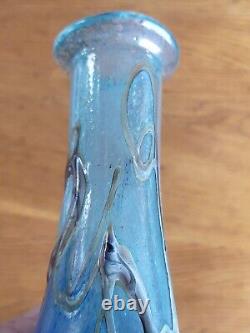 Vase Soliflore Verre Soufflé Bleu Irisé Moiré style Art Nouveau Création d'Art