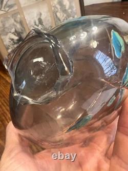 Vase Verre Émaillé Dans l'Esprit Emile Gallé Art Nouveau Glass Poisson & Fleurs