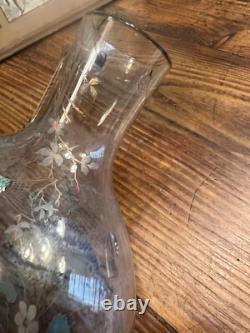 Vase Verre Émaillé Dans l'Esprit Emile Gallé Art Nouveau Glass Poisson & Fleurs