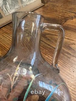 Vase Verre Émaillé Dans l'Esprit Emile Gallé Art Nouveau Glass Poisson & Fleurs