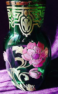 Vase Verre Émaillé Décor Floral Legras 1900 Art Nouveau