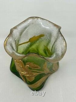 Vase Verre Émaille Vers 1900 Art Nouveau Fleurs Antique Glass Jugendstil