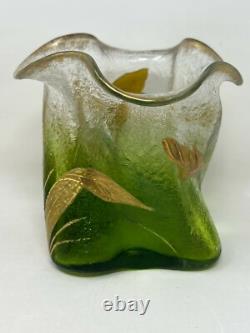 Vase Verre Émaille Vers 1900 Art Nouveau Fleurs Antique Glass Jugendstil