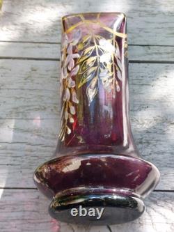 Vase Verre émaillé Art Nouveau Glycine Améthyste Bohème 1900