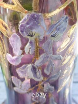 Vase Verre émaillé Art Nouveau Glycine Améthyste Bohème 1900