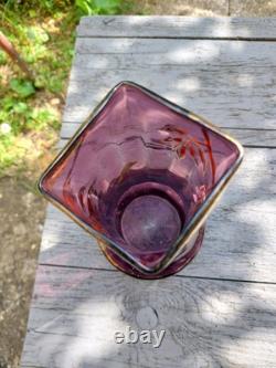 Vase Verre émaillé Art Nouveau Glycine Améthyste Bohème 1900