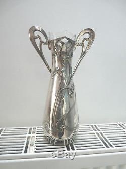 Vase WMF art nouveau jugendstil avec verrerie d'origine L6/10/17